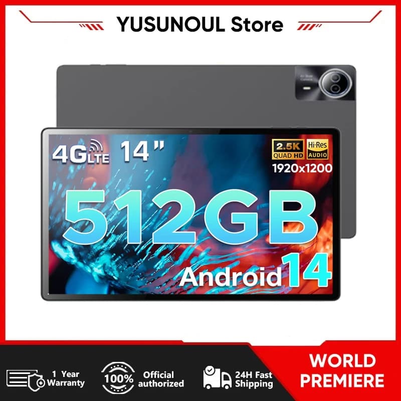 Supporto Google Play Tablet PC da 14 pollici con schermo grande 1920x1200 IPS 16 + 512 GB Tablet da 14,1 pollici Android 14 Play Store Gioco Studio PAD