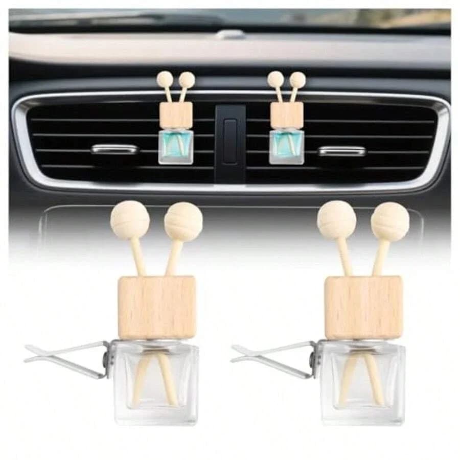 2 flaconi diffusori per auto con clip per presa d'aria, deodorante per auto ricaricabile con coperchio e bastoncino in legno