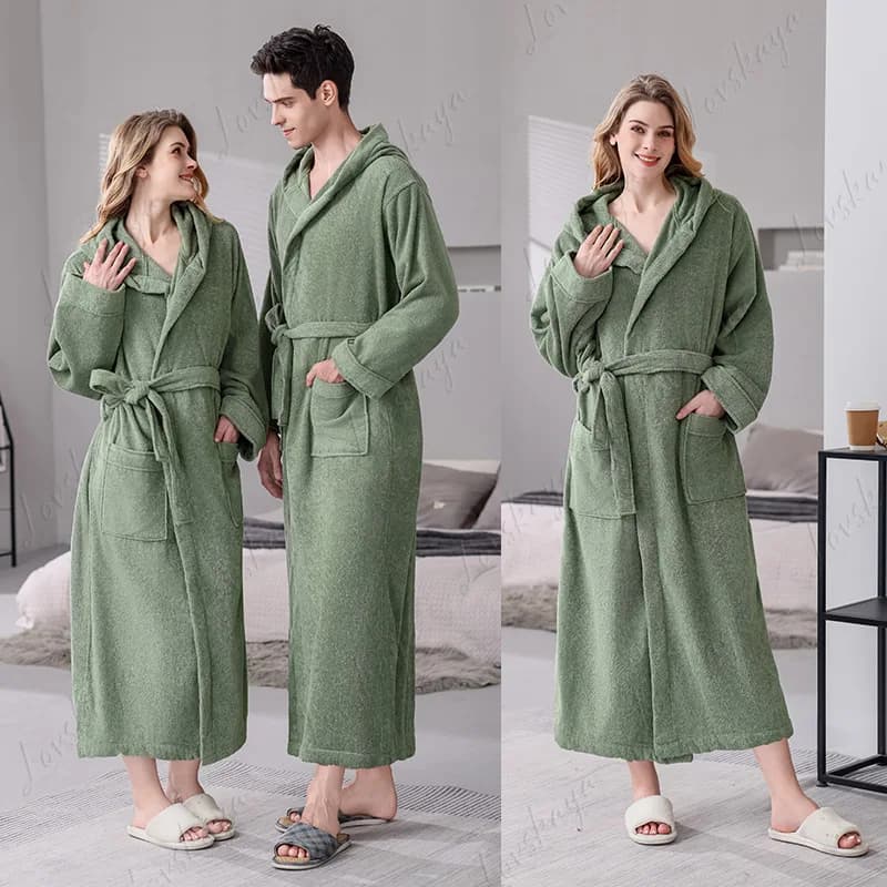 Bathrobe Hotel Adult Hooded Nightgown Cotton Couple Spring and Autumn Long Bathrobe