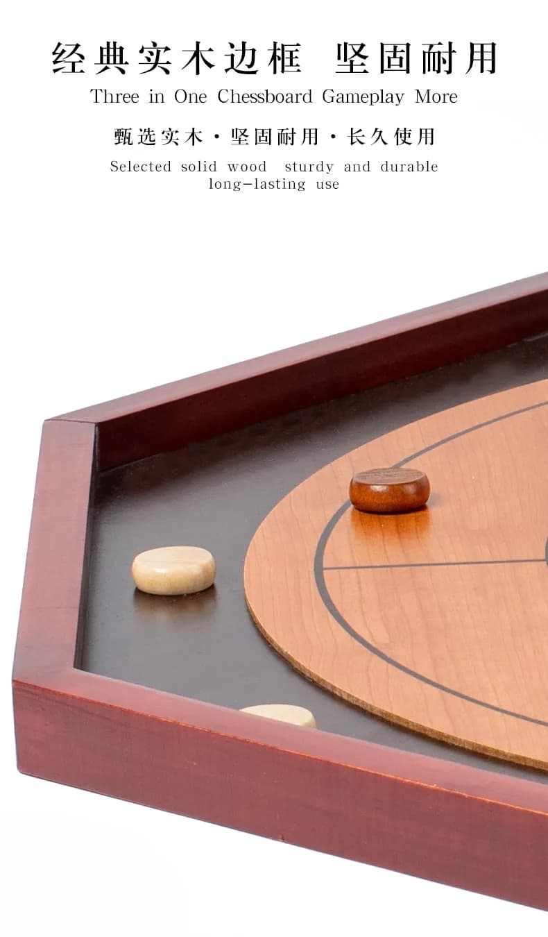Crokinole Chess 2-in-1 Portable Game Set – Solid Wood Reversible Board with Storage, Perfect for Camping & Travel