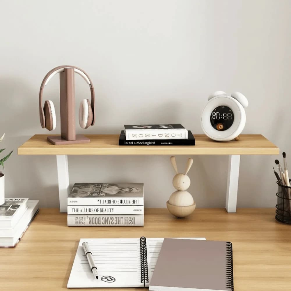 Wood Grain Monitor Stand Floating Design Ergonomic Computer Riser Sturdy Board Multifunctional Storage Shelf Workstation