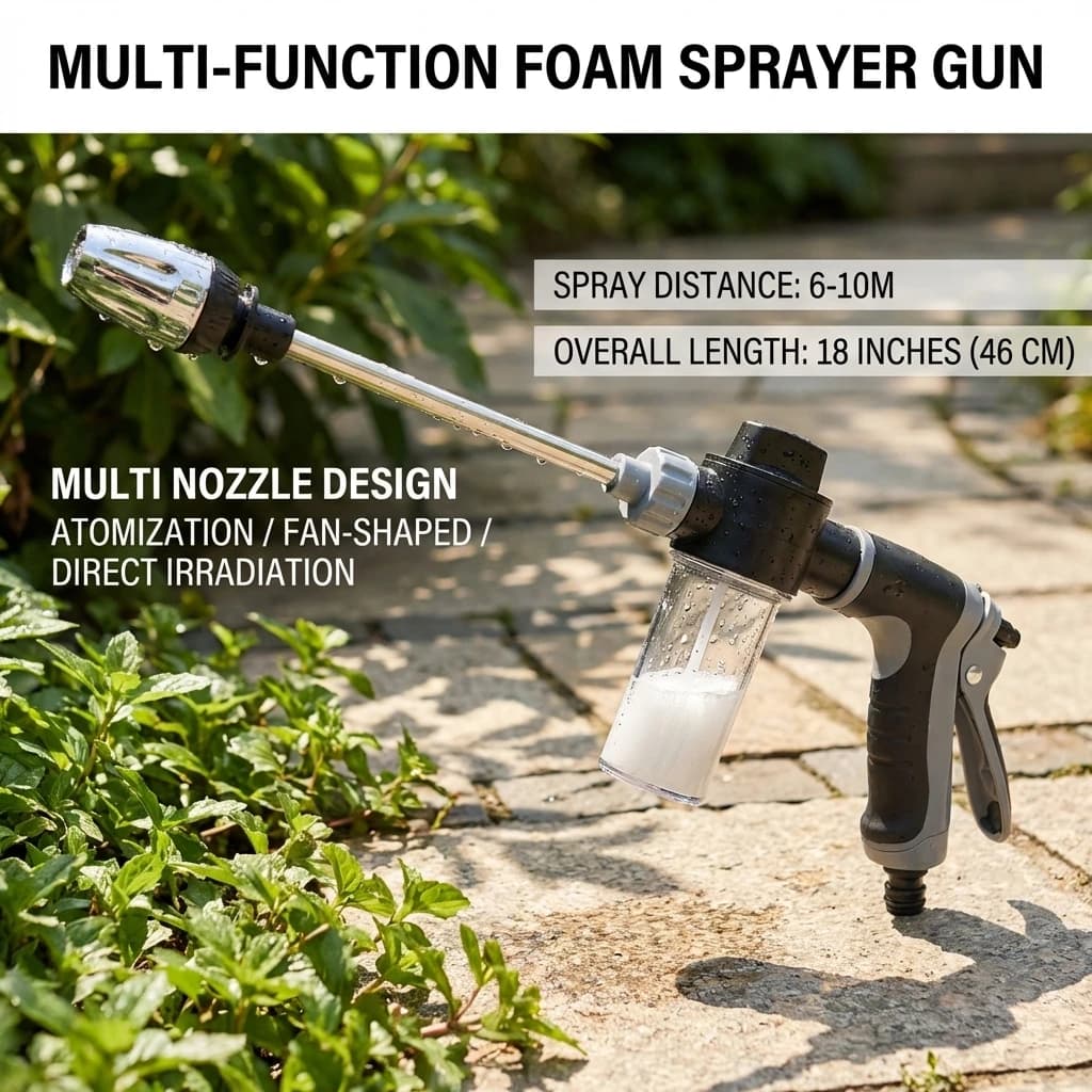 Universal High Pressure Water Gun in Extensible Metal for Car Wash and Garden Irrigation with Long Pipe