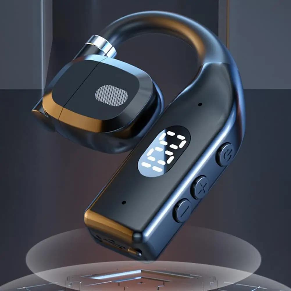 Bluetooth 5.4 180 ° Business Headphones with Microphone, LED Display, Touch Control, Hi-Fi Sports Headphones with Earring Hook