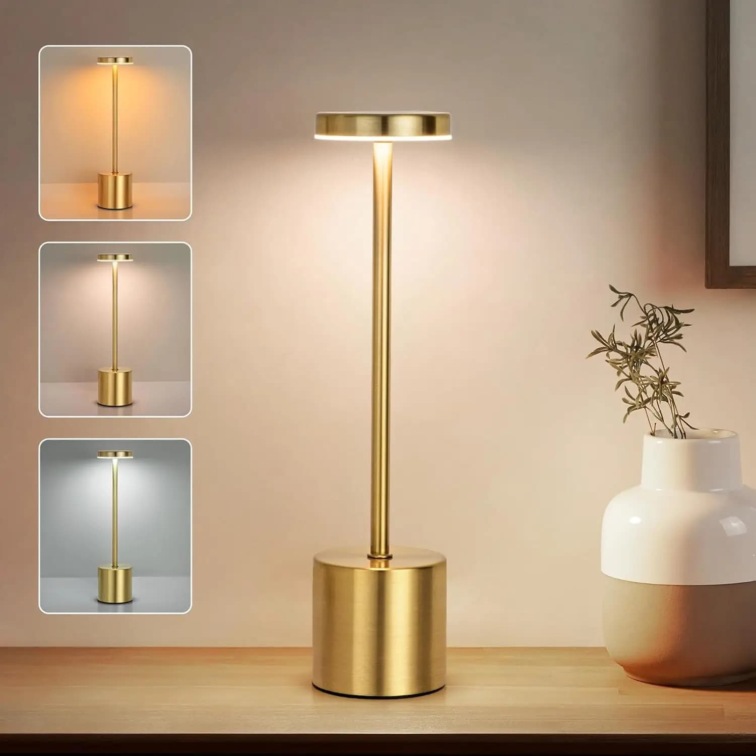 Lampada da tavolo in metallo touch ricaricabile a LED semplice Tre colori Comodino Barra luminosa ambientale creativa Decorazione esterna Luce notturna Si