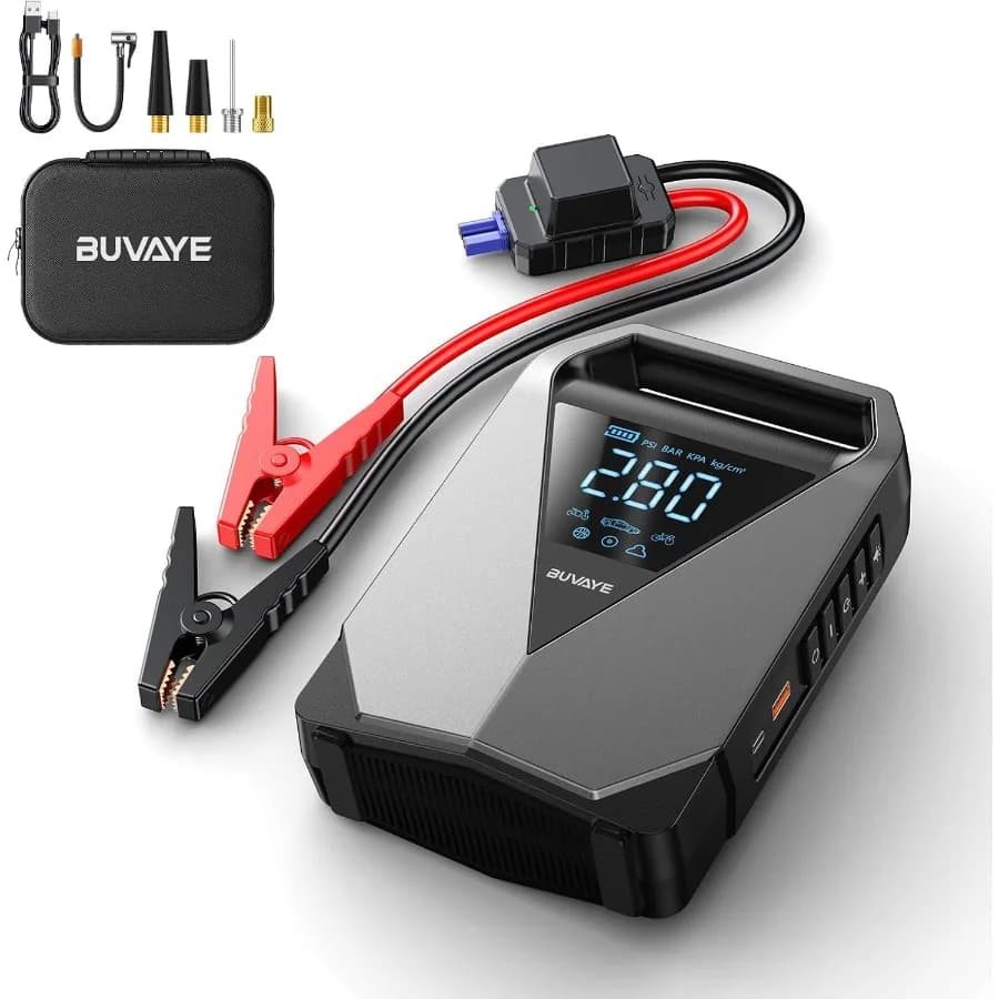 Avviatore portatile per auto da 12 V con compressore d'aria fino a 150 PSI e corrente di picco 4500 A per tutti i veicoli a gas Batterie compatte