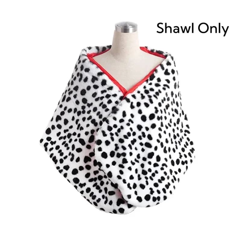2026 Women's Cruella Deville Costume Dalmatian Print Shawl Scarf Stole Black White Adult Halloween Outfit for Girls❤