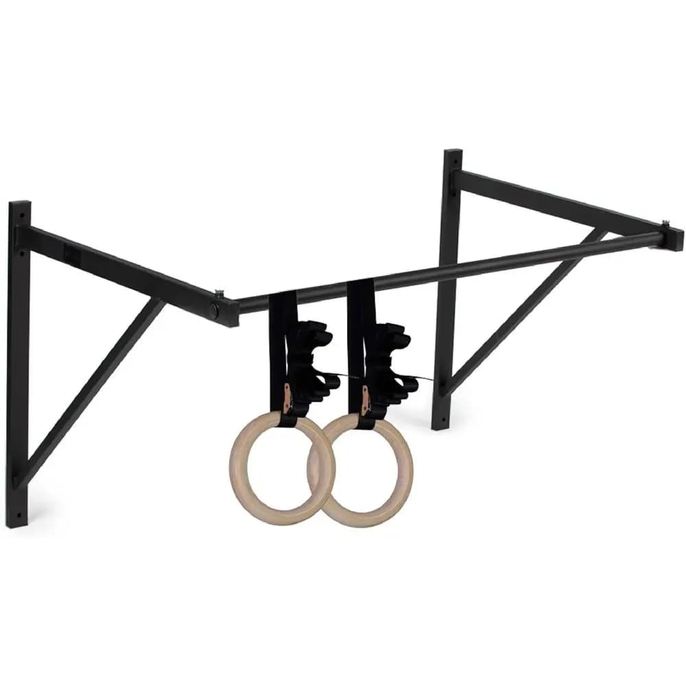 Durable wall traction bar with 8 gym rings and 1,5 cm thick straps