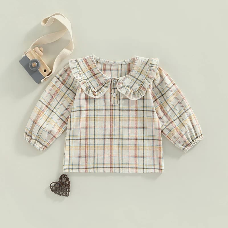 Top with volant sleeves for newborn cute blouses with doll collar in Scotland Solid Color Casual Shirts Fashion Spring Autumn For Smaller