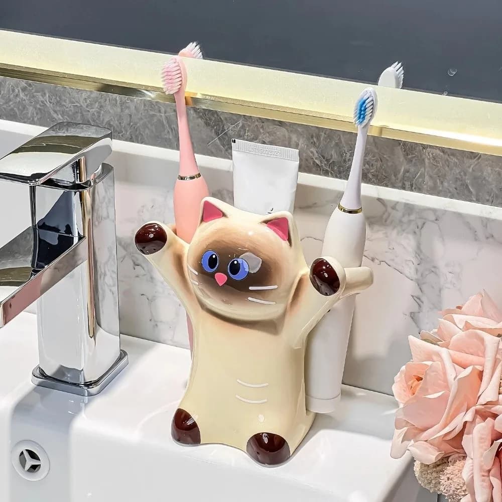 Ceramic Cat Toothbrush Holder Anti-Slip Base Cartoon Animal Electric Toothbrush Stand Aesthetic Whimsical