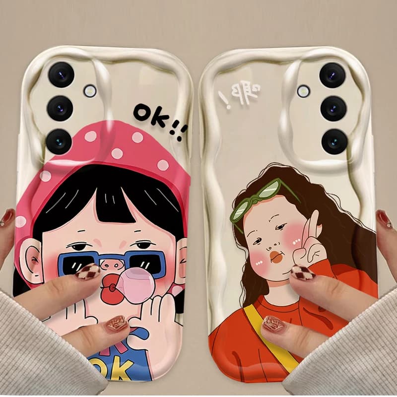 Divertente Ragazzo Ragazza Carina Onda Cassa Del Telefono Morbido per Samsung Galaxy A16 A06 A55 A35 A25 A15 A05 A05S A54 A34 A24 A14 A73 A53 A33 A23