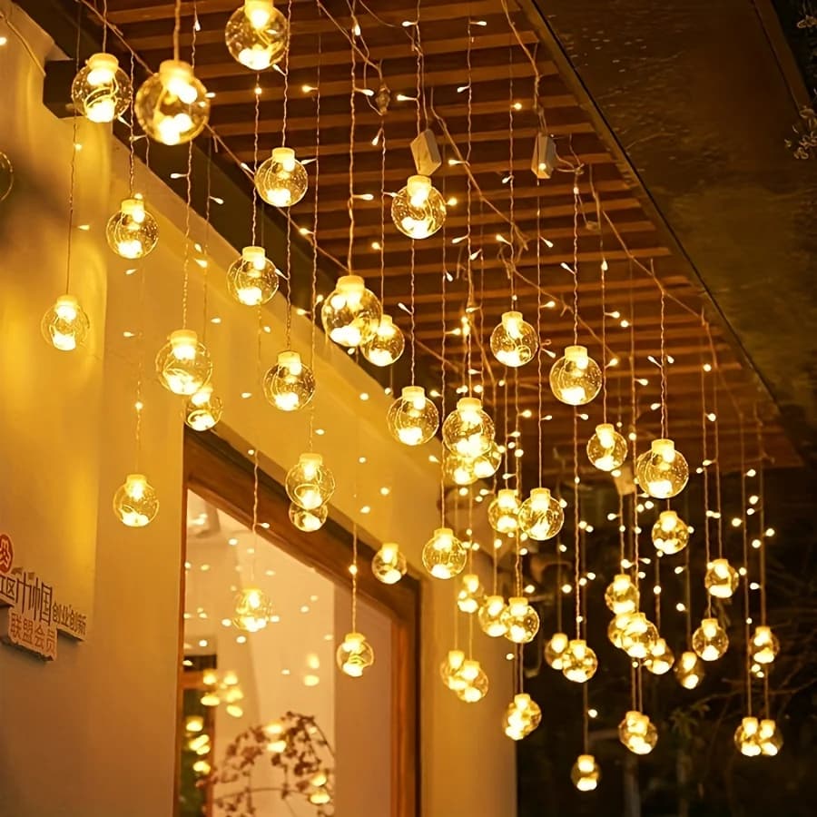 118.11" Wishing Ball String Lights with Remote Control, 2025 New Model, 8 Lighting Modes, 108 Leds, 12 Wishing Balls, Wall-Mounted, Plastic, for Home Gatherings, Party, Indoor Holiday Decorations, Car Additions, Room Decor, Mother'S Day Gifts