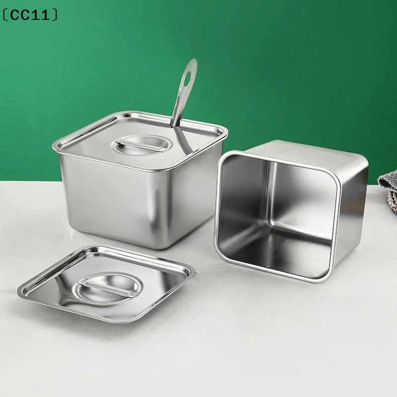 Contenitore in Acciaio Inossidabile con Coperchio, Barattolo Quadrato per Olio da Cucina, Bottiglia Contenitore, Scatola per Spezie, Set di Barattoli con Coperchio per Condimenti〔CC11〕