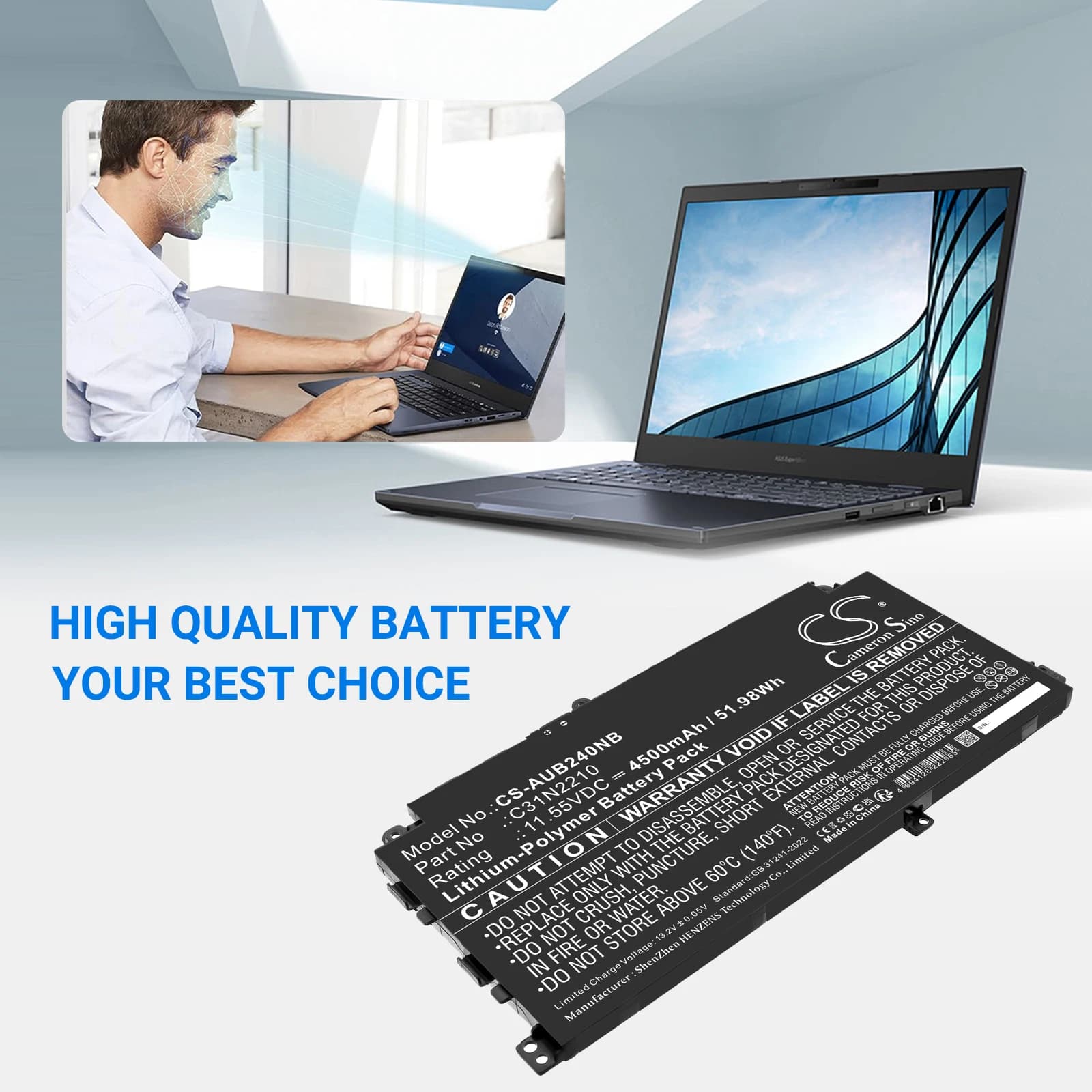 Batteria di Ricambio per Laptop 11.55V 4500mAh C31N2210 per Asus ExpertBook B2 B2402CVA B2502CVA B2 Flip B2402F B2402FVA B2502FVA