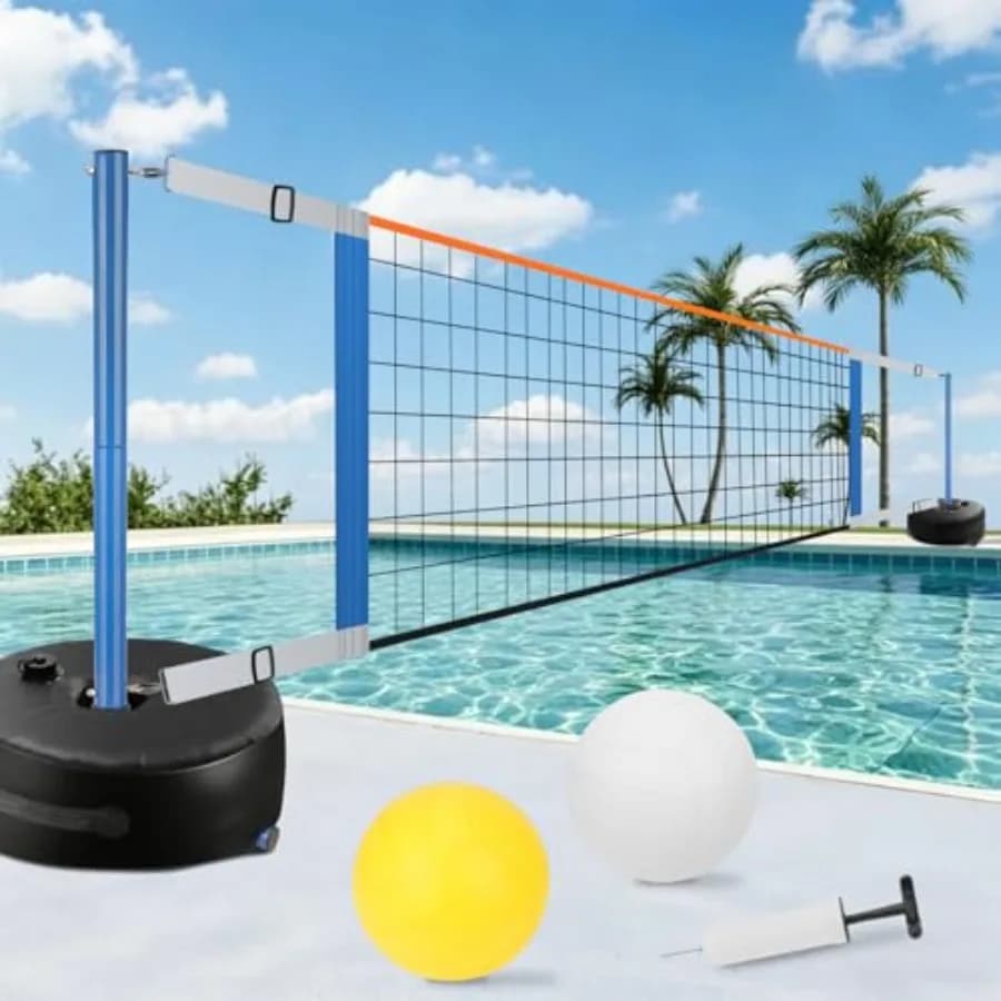 Rete da Pallavolo per Piscina, Rete da Pallavolo per Piscina con Luce LED, Lunghezza Regolabile 5-32FT per Tutte le Piscine, Portatile 2 in 1 per Acqua