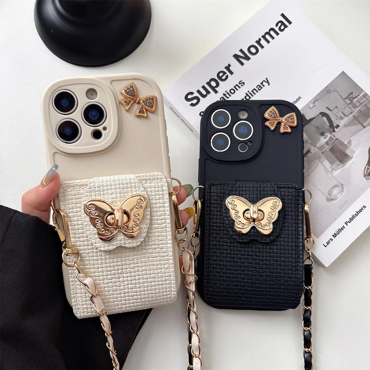 Custodia per telefono con borsa per carte a portafoglio con farfalla di cartone animato per IPhone 16E 17 Air 16 Plus 15 14 13 12 11 Pro Max XS Custodia protettiva