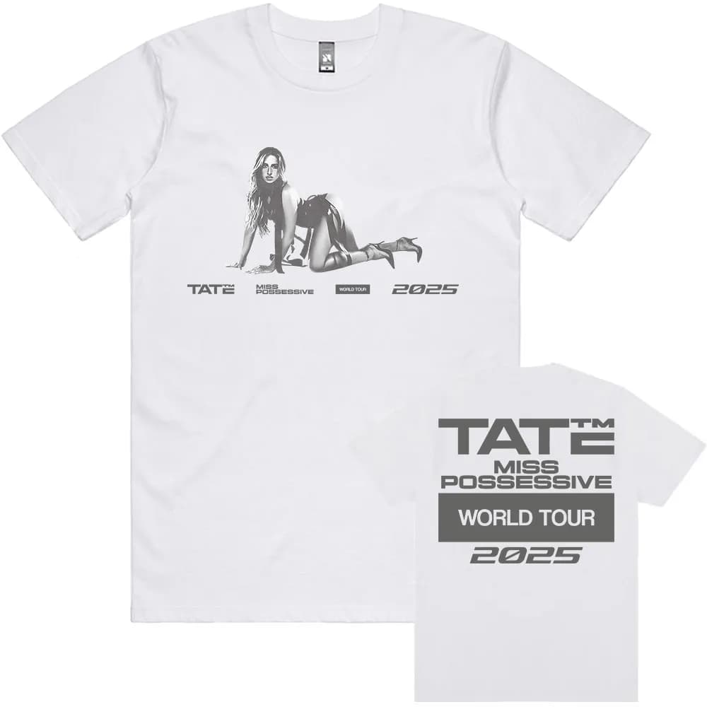 Miss Possessive 2025 World Tour Tee Tate McRae T-shirt con stampa grafica in cotone manica corta unisex streetwear maglietta da uomo