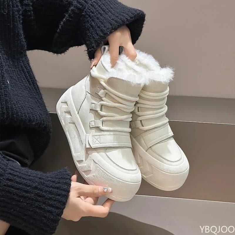 Stivali da neve con suola spessa donna nuovo inverno alla moda versatile casual confortevole caldo e minimalista scarpe di cotone da donna
