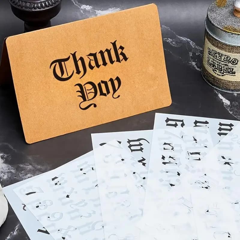Reusable Old English Gothic Alphabet Number Stencil Set 6pcs Clear Thin Template Durable For Calligraphy Practice Wall Painting