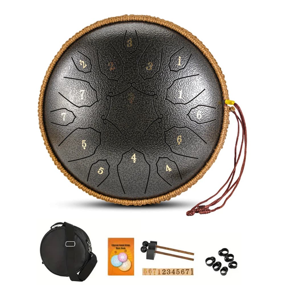12 inch hand drum with case and wands, 15 notes, for children, beginners, yoga, meditation and sound therapy