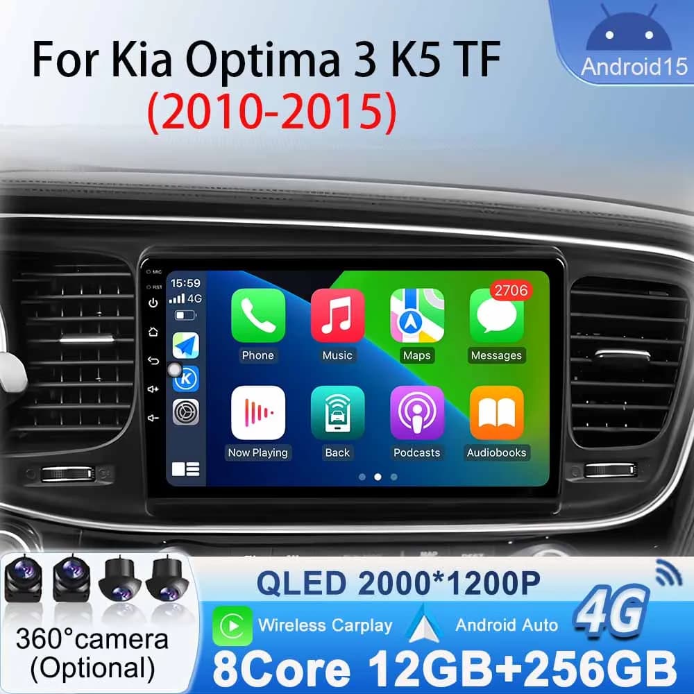 For KIA K5 Optima 3 TF 2010 - 2015 Android 15 Carplay Car Radio Multimedia Video Player Navigation GPS Stereo DVD Head Unir WIFI