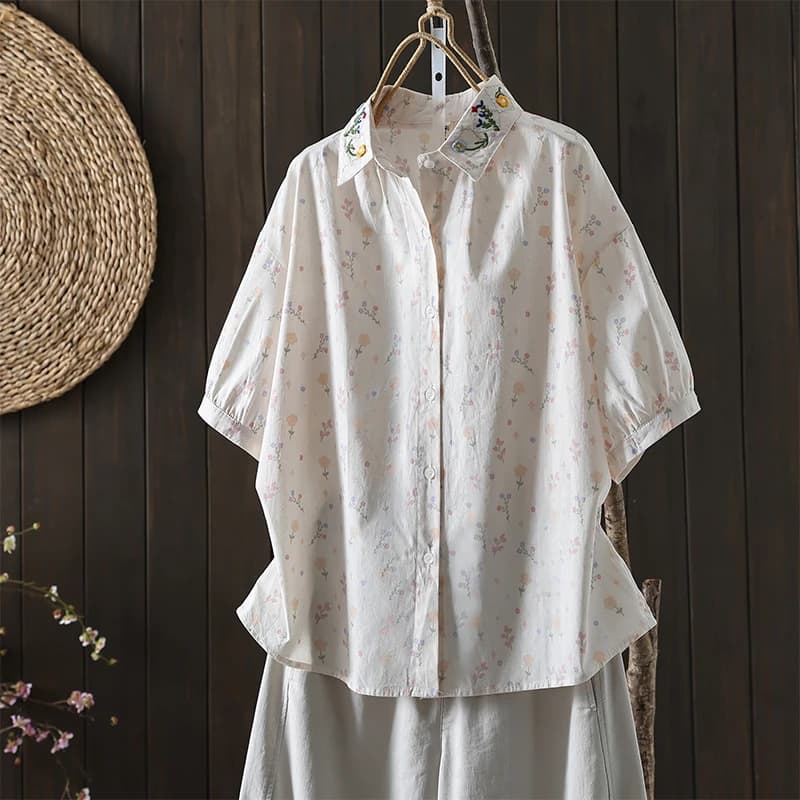 Elegant Floral Print Women's Shirt Jacket Thin Short Sleeve Summer Top Breathable Comfortable Loose Fit Commute Style