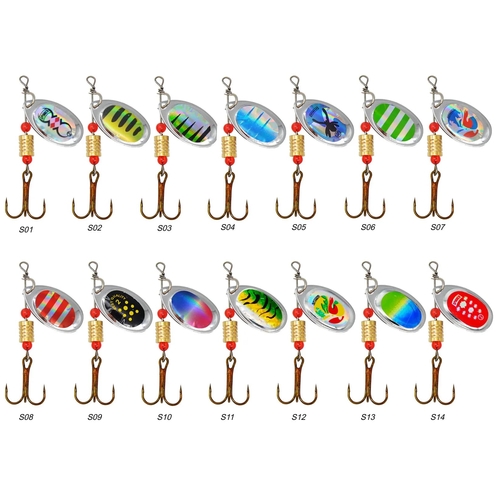Rotating Spinner Lure Set, 16Pcs 3.5g Metal Spoon Baits with Tackle Box for Trout and Bass