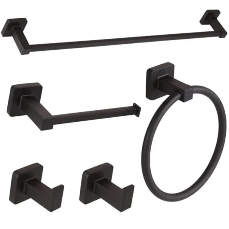 5 Pieces Black Bathroom Hardware Set, Wall Mounted 23.6 inch Towel Bar Set, Towel Rack Set, Toilet Paper Holder, Bathroom Accor