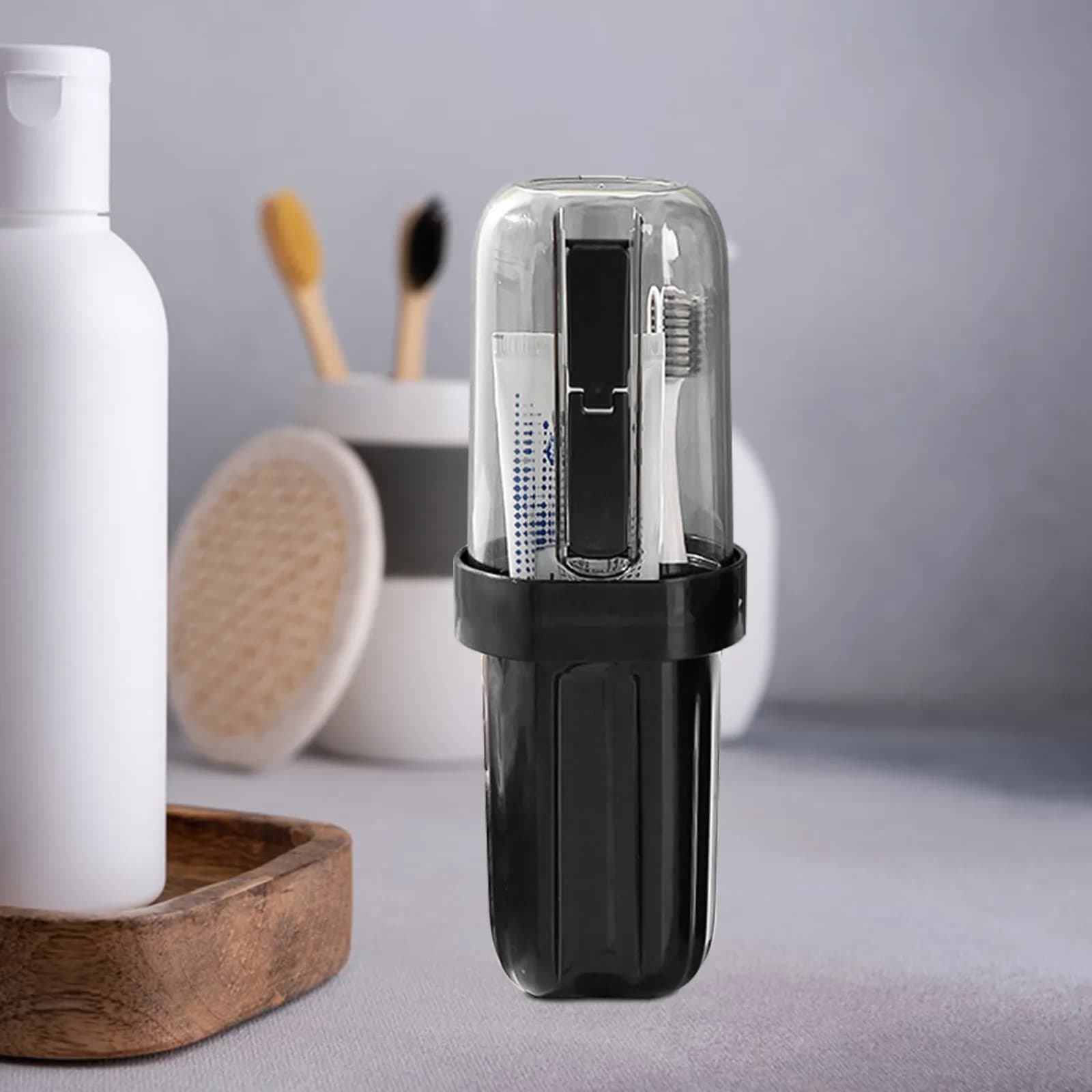 2 Pezzi Contenitore Portatile per Spazzolino da Denti in PP, Porta Dentifricio Compatto da Viaggio, Tazza Riutilizzabile per Collutorio per Hotel
