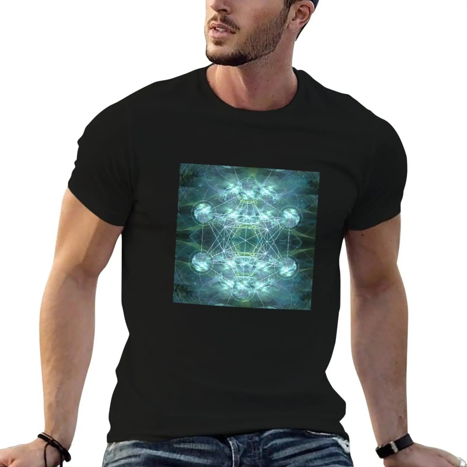 T-shirt Metatron's Cube, t-shirt in cotone, t-shirt da uomo, t-shirt casual da uomo, t-shirt con grafica