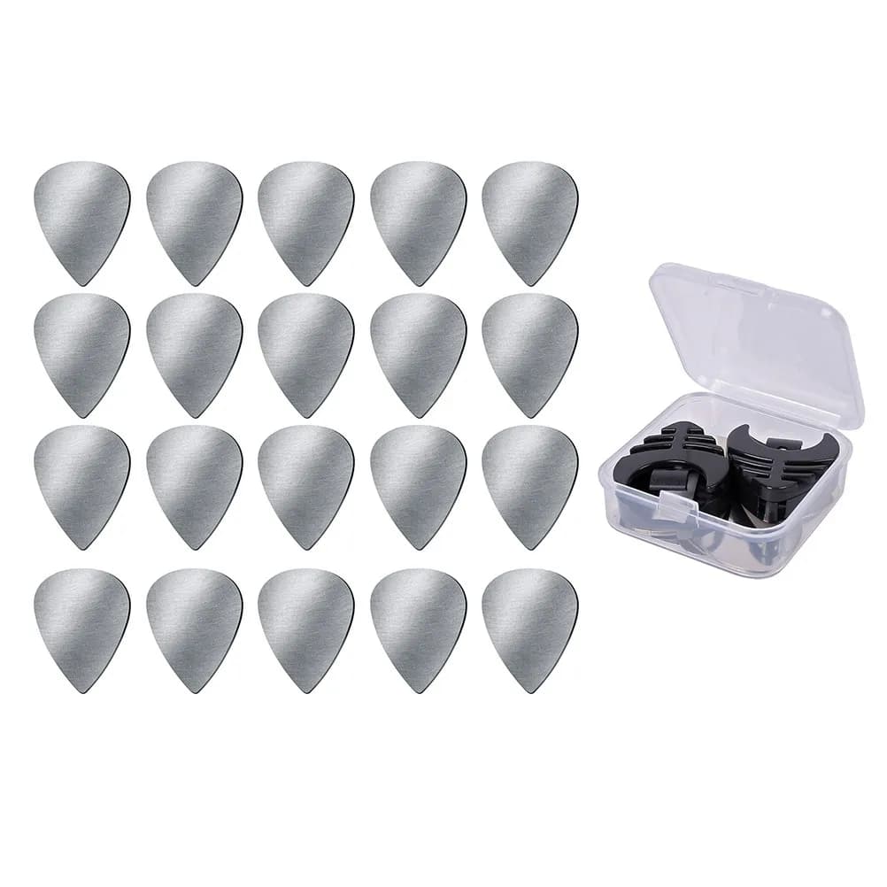 Set di plettri per chitarra in acciaio inossidabile, include scatola portaoggetti e 2 coperture, perfetto per musicisti, accessori per chitarra, custodia.