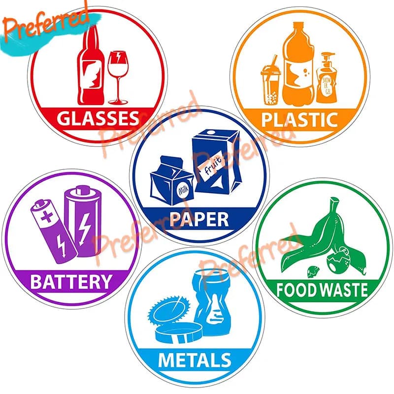 Utility decalcomanie carta per etichette per rifiuti metallo plastica vetro smistamento rifiuti riciclaggio adesivi per auto Home Office cestino decalcomanie in vinile