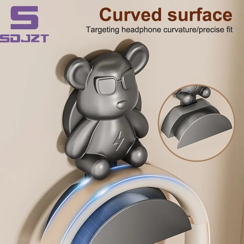 Bear Universal Headphone Stand Adhensive Plastic Wall Mount Hanger Under Desk Headset Rack Holder Support Game Earphone Bracket