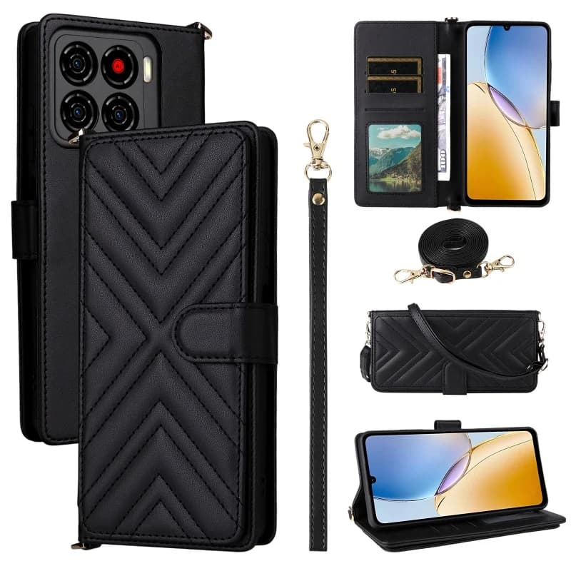 Per ZTE Blade A56 4G Cordino a tracolla Portafoglio Carta Solt Custodia per ZTE Blade A56 4G Titolare della carta Borsa RFID Custodia antiurto