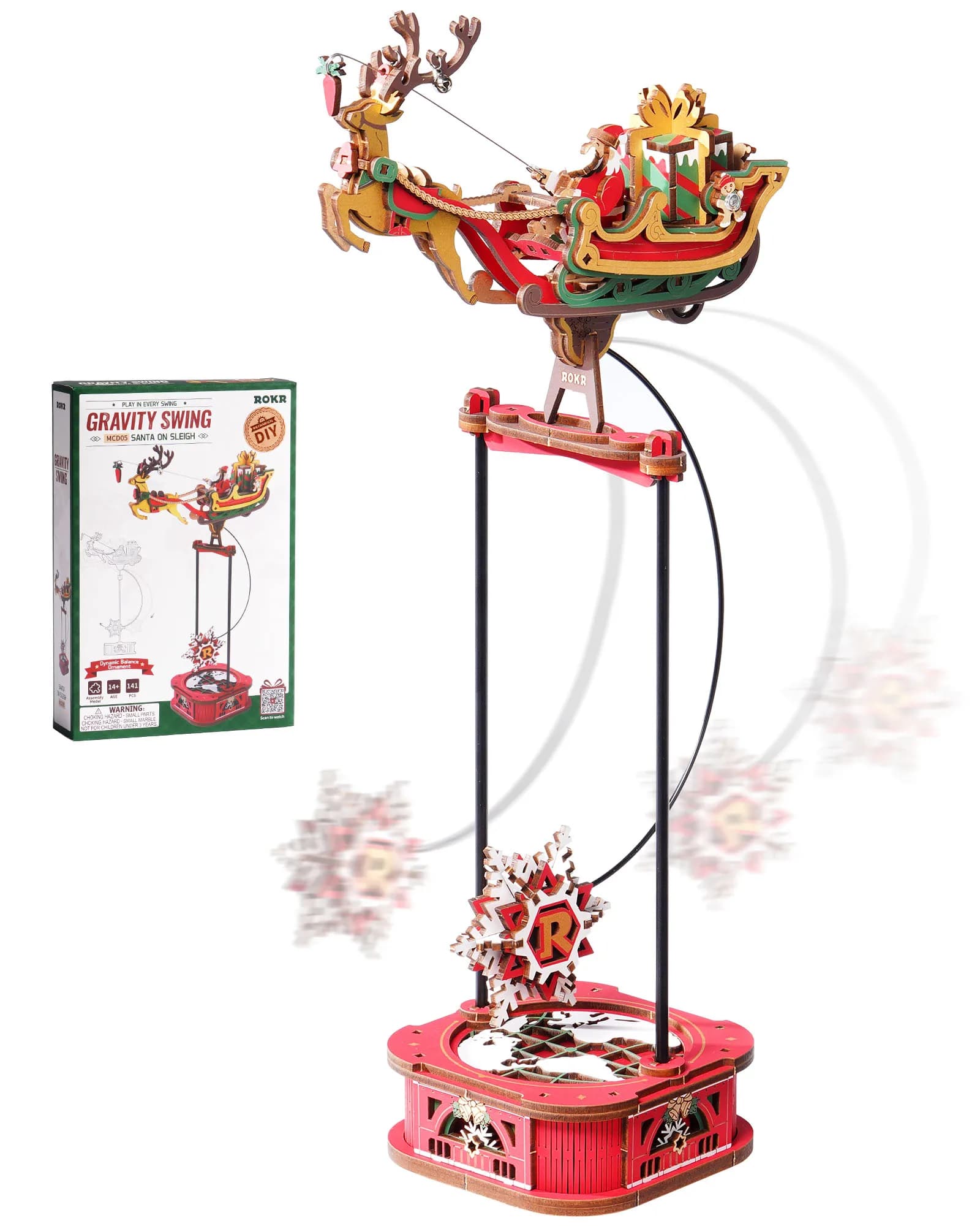 Rokr Babbo Natale su slitta Pendolo a gravità Puzzle in legno 3D Giocattolo a movimento perpetuo Decorazione da scrivania oscillante Regalo di Natale unico per gli uomini