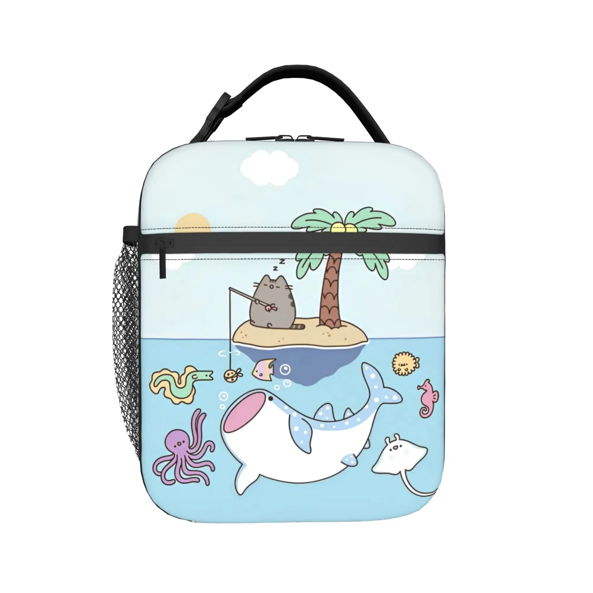 Funny Fishing Insulated Lunch Bags Thermal Bag Reusable,Meal Container P-Pusheencats Portable Tote Lunch Box Food Bag