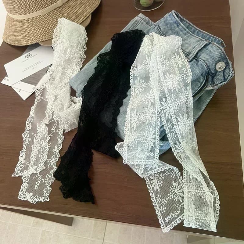 Cintura in pizzo dolce per le donne da abbinare a gonne e jeans, cintura in seta bianca, sciarpa lunga in seta, adatta per l'uso quotidiano