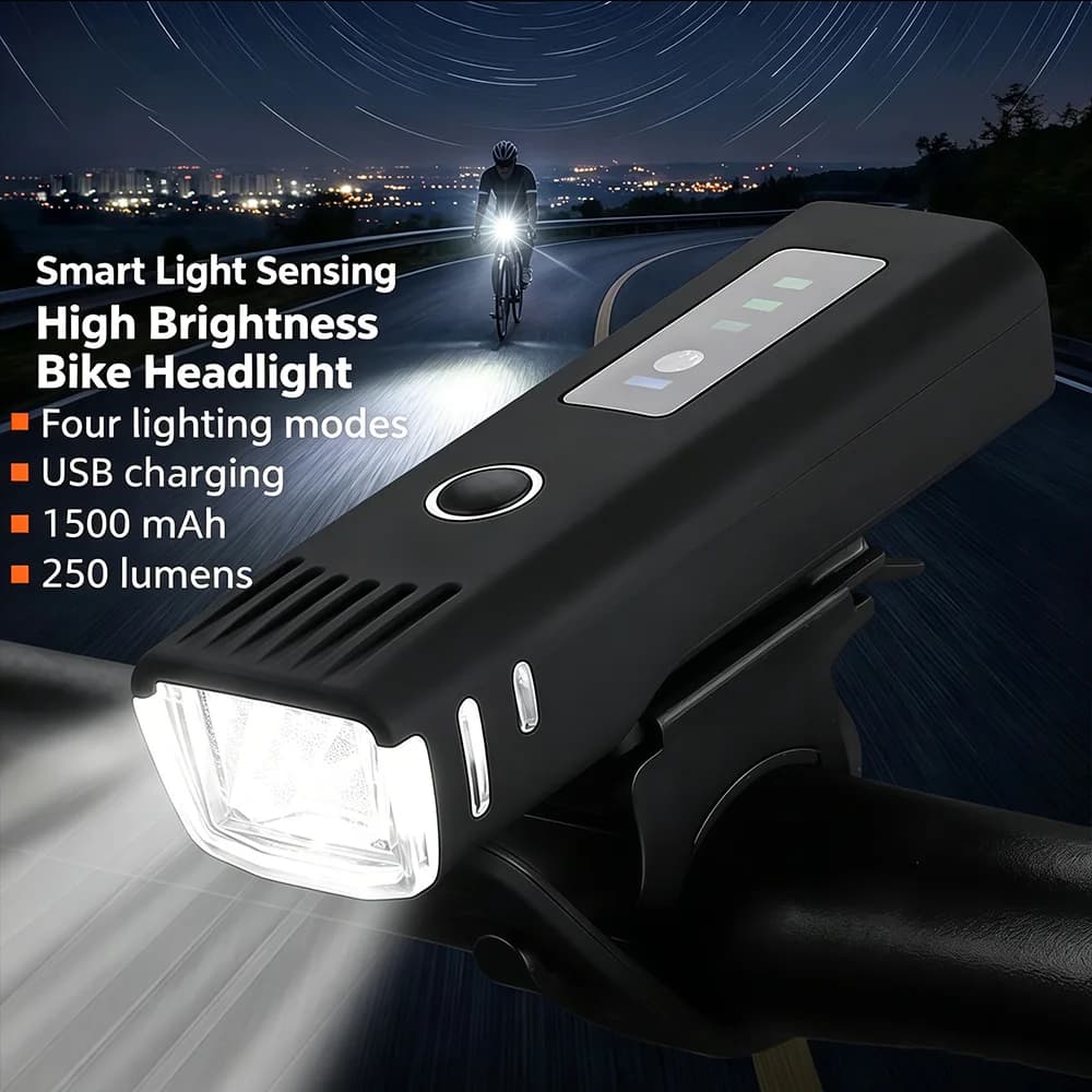 New Smart Mountain Bike Headlight USB Rechargeable Road/MTB Light, Intelligent Front Lamp, 800 Lumens, Ultra-Long Battery Life