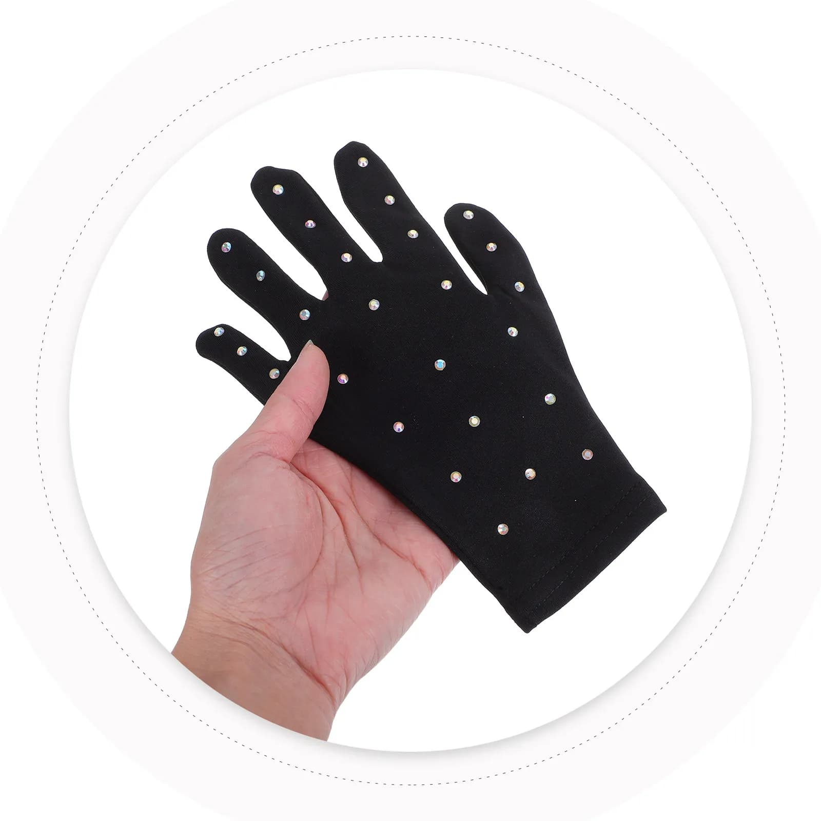 1 paio di guanti elastici per pattinaggio artistico, sport su ghiaccio, danza sul palco, decorati con strass, traspiranti