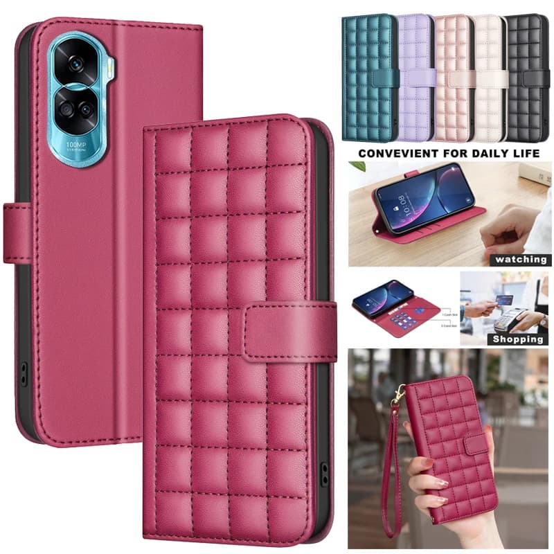 Custodia in pelle con motivo a quadretti 3D per Huawei Honor 90 Smart Pro Honor90 Lite 5G 2024 Custodie per telefoni Cover a vibrazione magnetica