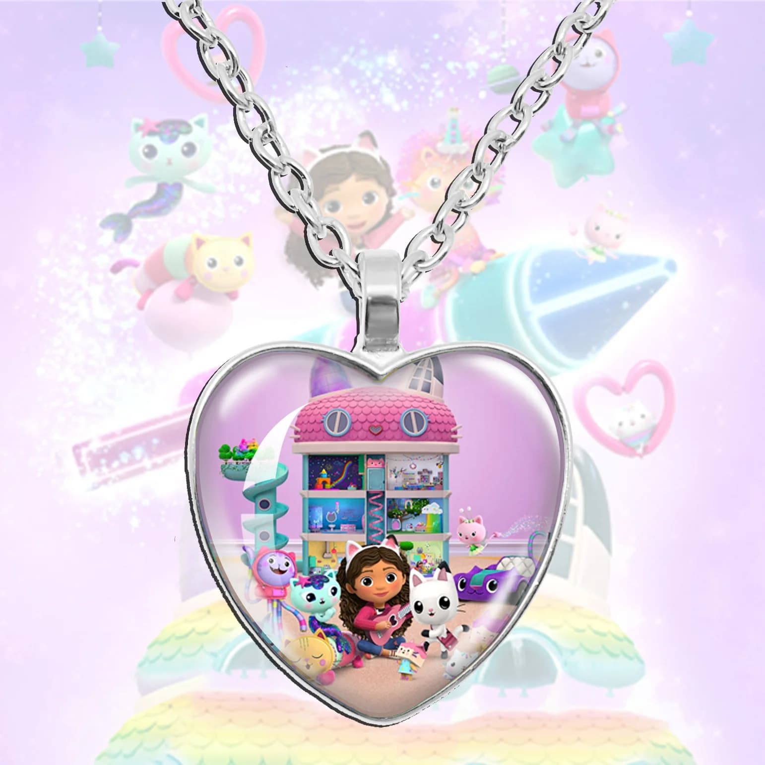 Collana con Ciondolo a Cuore Anime Gabi Dollhouse, Regalo per Ragazze, Gioielli alla Moda con Pendente a Cuore Cartoon