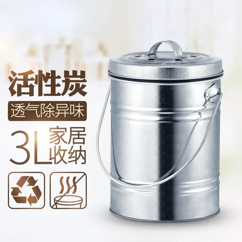3L Stainless Steel Compost Bin - Household Vegetable Residue Container with Charcoal Filter, Black