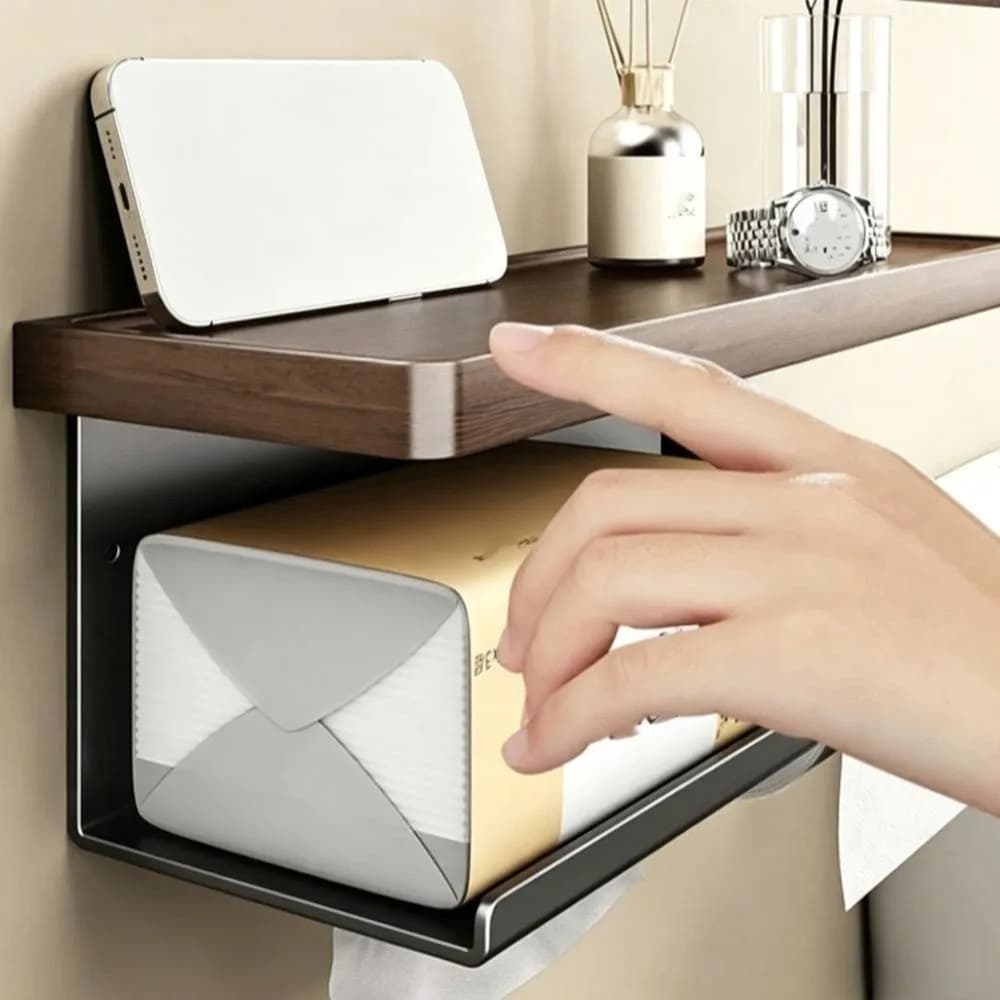 Wall Mounted Tissue Holder No Drilling Self Adhesive Toilet Paper Organizer Easy Install Durable Wall Mounted Rack Bathroom Use