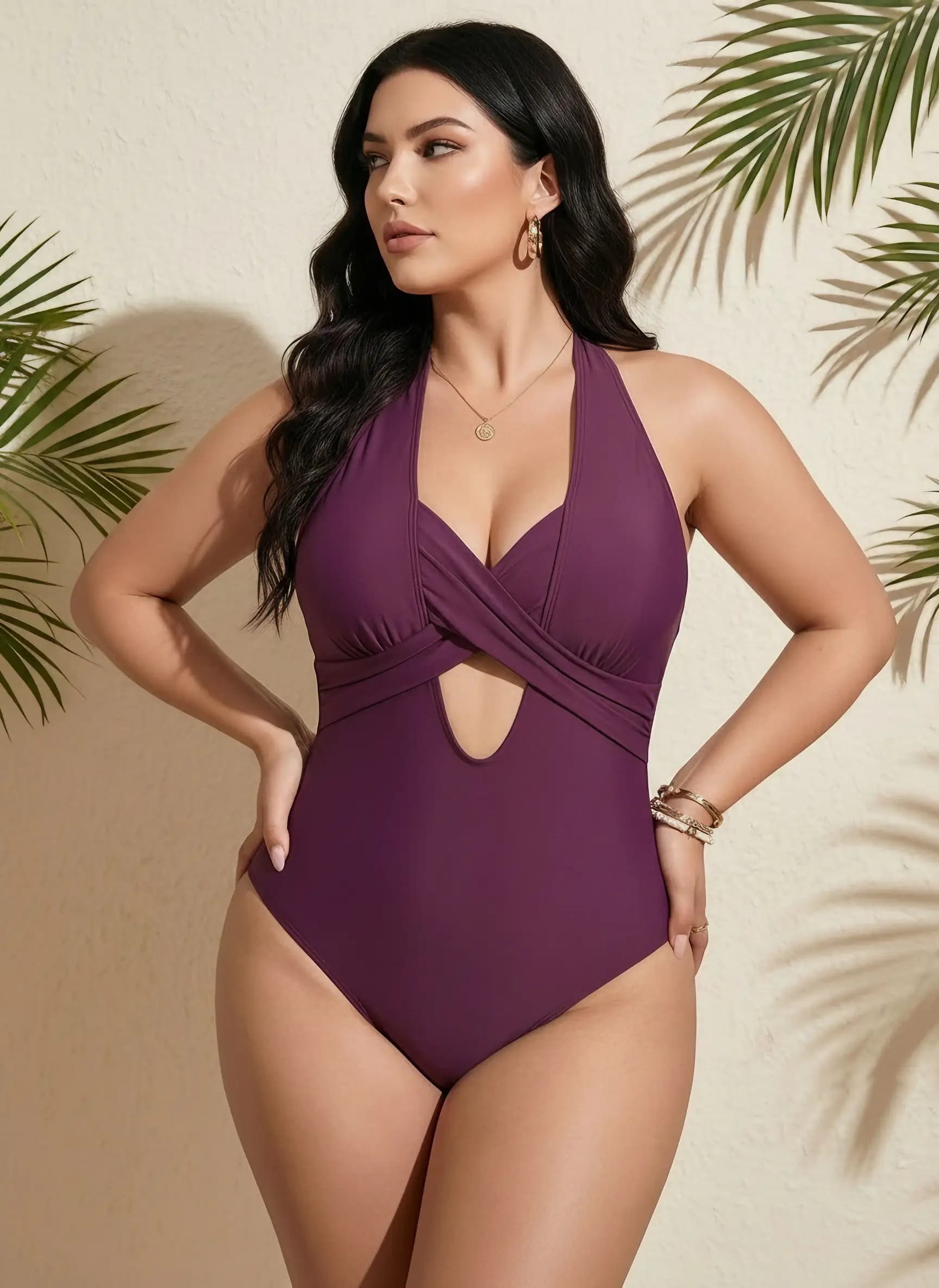 New Monocolored Interior Swimwear with Knitting Plus Size 2026 | Modeling Swimwear for Women with Belt Control