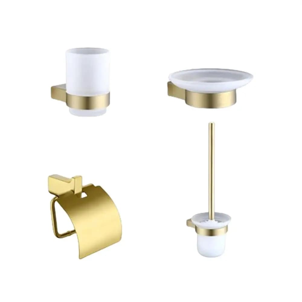 Set di Accessori per Bagno in Acciaio Inox Dorato, Portasciugamani, Portarotolo, Ganci Appendiabiti da Parete, 4 Pezzi Personalizzabili