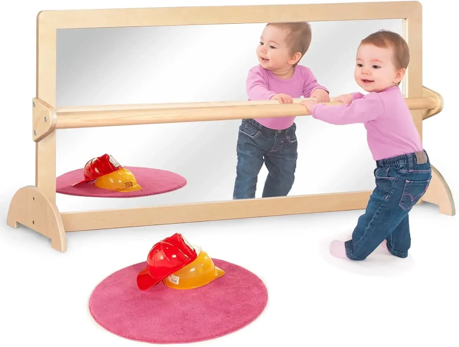 Set Montessori con Telaio in Legno a 3 Posizioni, Barra per Trazioni Non Rompibile, Grande Specchio per Bambini, Specchio per Coordinazione Infantile, Aula per Bambini
