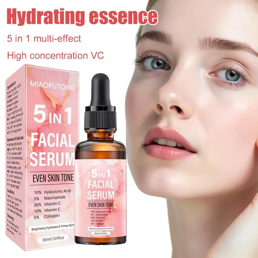 Face serum 5 in 1, long-lasting facial oil with vitamin C, vitamin C serum to hydrate face skin and uniform skin tone