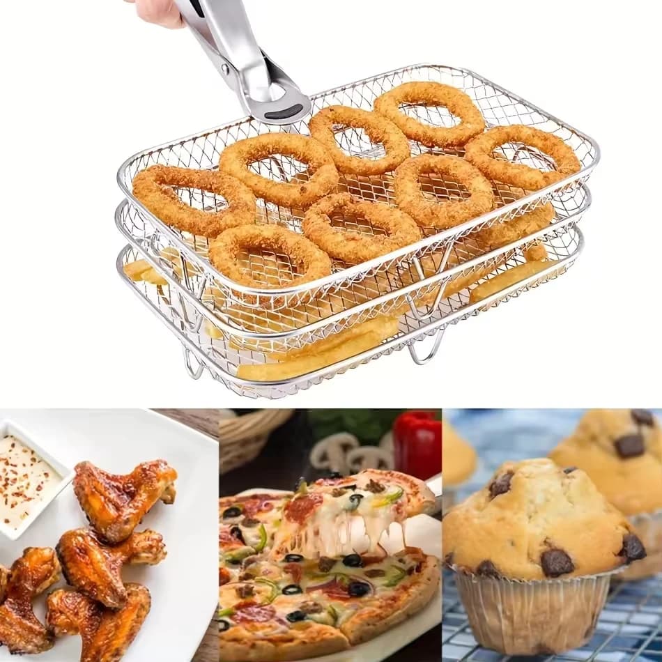 Vassoio per cestello per friggitrice ad aria per rack per disidratatore multistrato in acciaio inossidabile per accessori da cucina