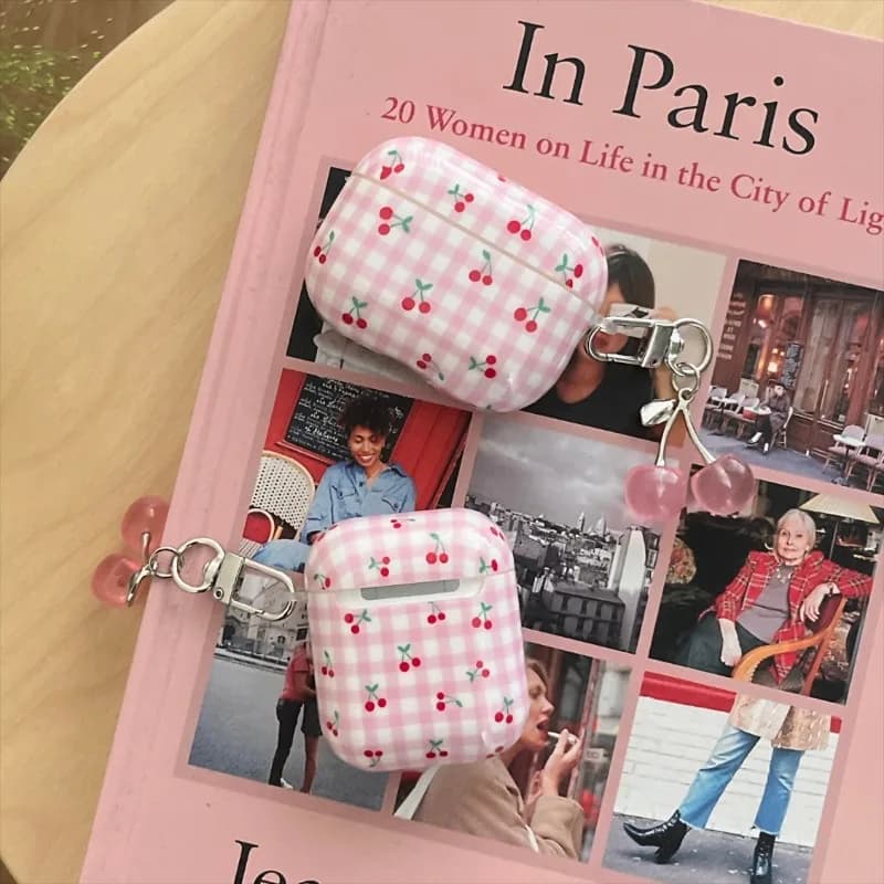 Per airpods 4 Custodia a schermo intero plaid rosa in ciliegio per auricolari Per airpods pro2 generazione 3 2 Custodia protettiva con pendente