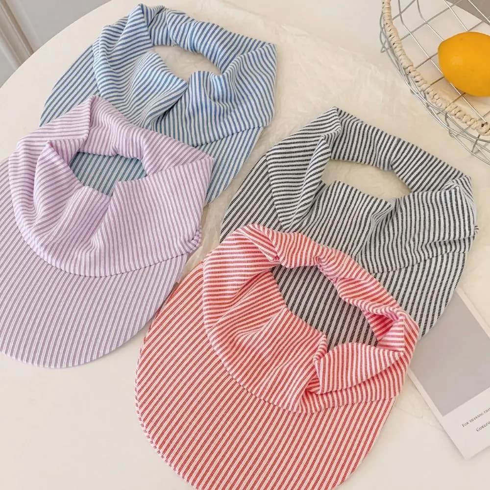 Sunshade Hat Foldable Striped Elastic Headband Large Brim UV Protection Open-Top Cap Adjustable Breathable Beach Cap Travel