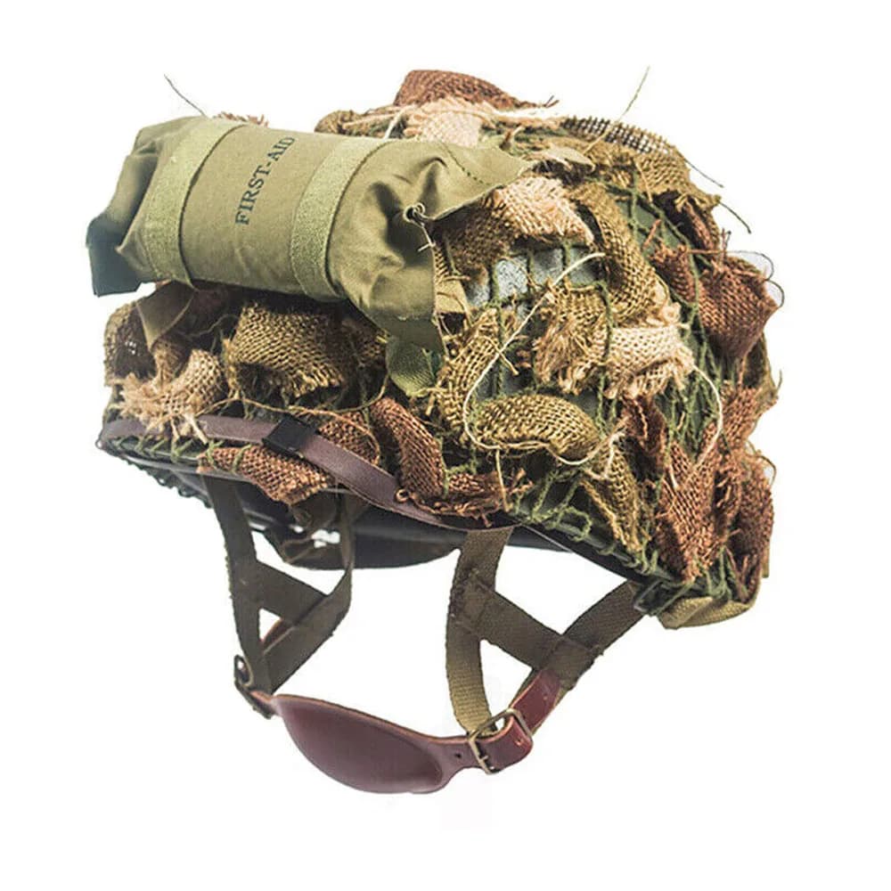 WW2 US M1 Casco Attrezzatura combinata M1 Tessuto mimetico Striscia Trim Casco Copertura in rete Kit di pronto soccorso Casco tattico M1